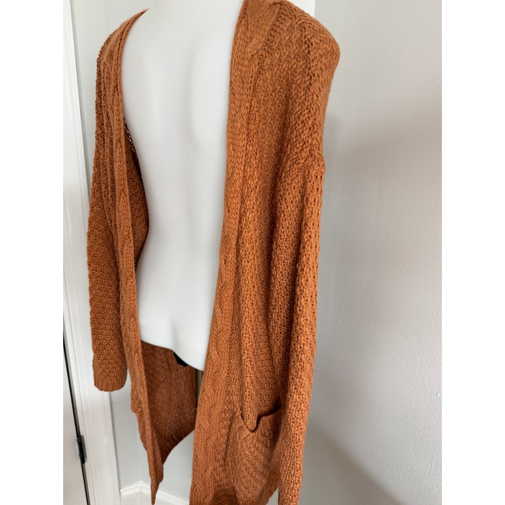 Reborn J Womens Rust Orange Cable Knit Open Front Cardigan Sweater Small - Picture 3 of 12